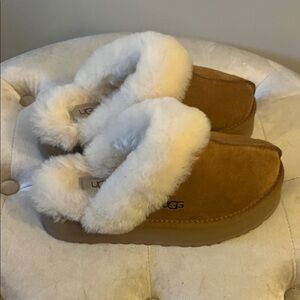 UGG Brown and Cream Shearling Slippers